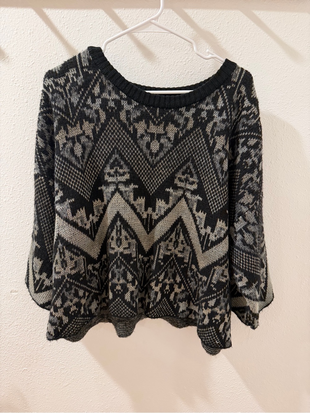 Free People Black & Gray Geometric Knit Pullover